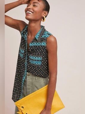 Akemi + Kin Anthropologie Sleeveless Tunic Blouse Size S Boho Printed Top